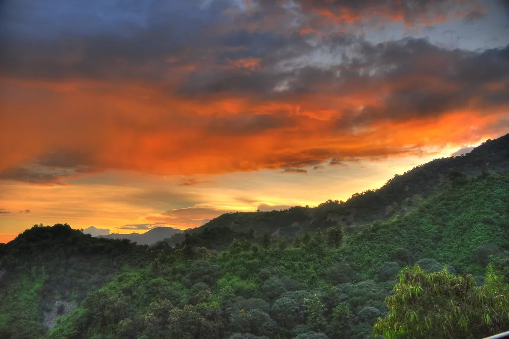 Wide view of colorful sunset in Cebu, Philippines